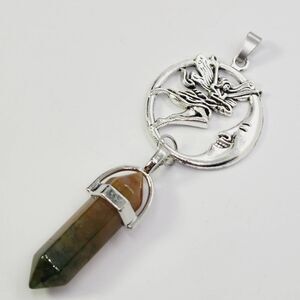 Moss Agate Gemstone Moon Goddess Pendant Chakra Reiki Healing Amulet